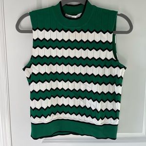 Veronica Beard Sweater Tank Green & White Size Small
